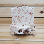 2 Blooming Rose Soap Bars on wood  dish