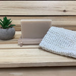 Chocolate Mint Soap next to sisal and plant