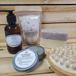 Luscious Lavender Bath Set Contents displayed outside of box