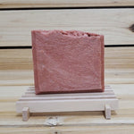 Marbled Rose Soap on wood soap dish front view