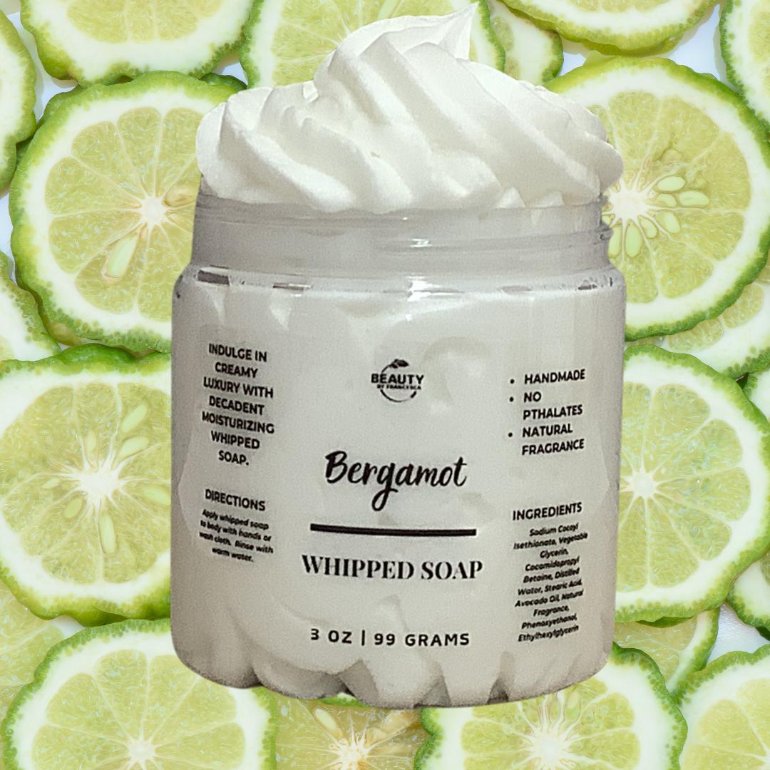 Bergamot Whipped Soap with bergamot background