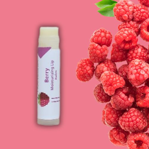 Berry Lip Balm raspberry background