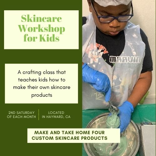 skincare workshop for kids  - boy making custom body scrub