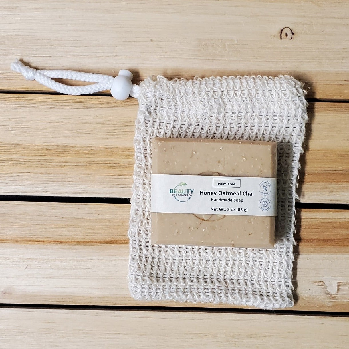 honey oatmeal chai  bar soap on sisal