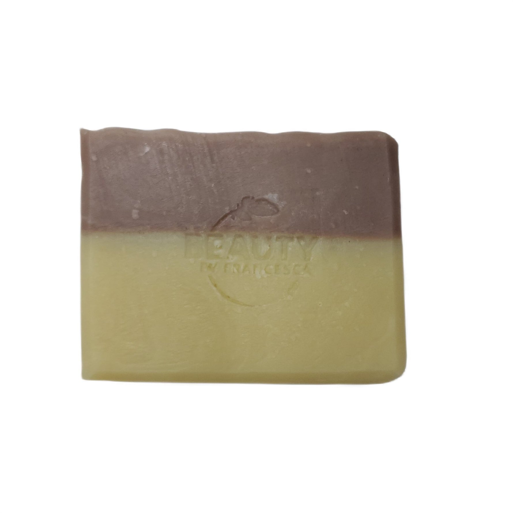 4 ounce Lavender Soap dual colored purple top tan bottom with brand stamp in middle