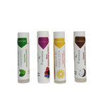  Lip balm set  - sweet orange, berry, coconut, spearmint - tops closed white background